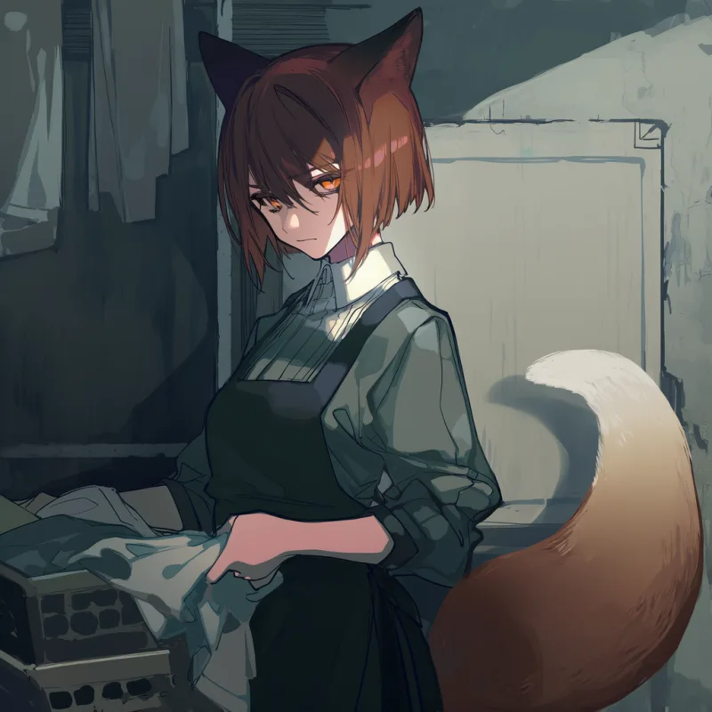 Vanya — foxkyn, amber eyes, copper hair